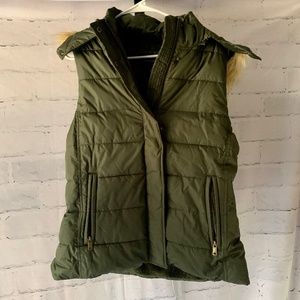 Banana Republic Zip-Out Hood Green Faux Fur Vest
